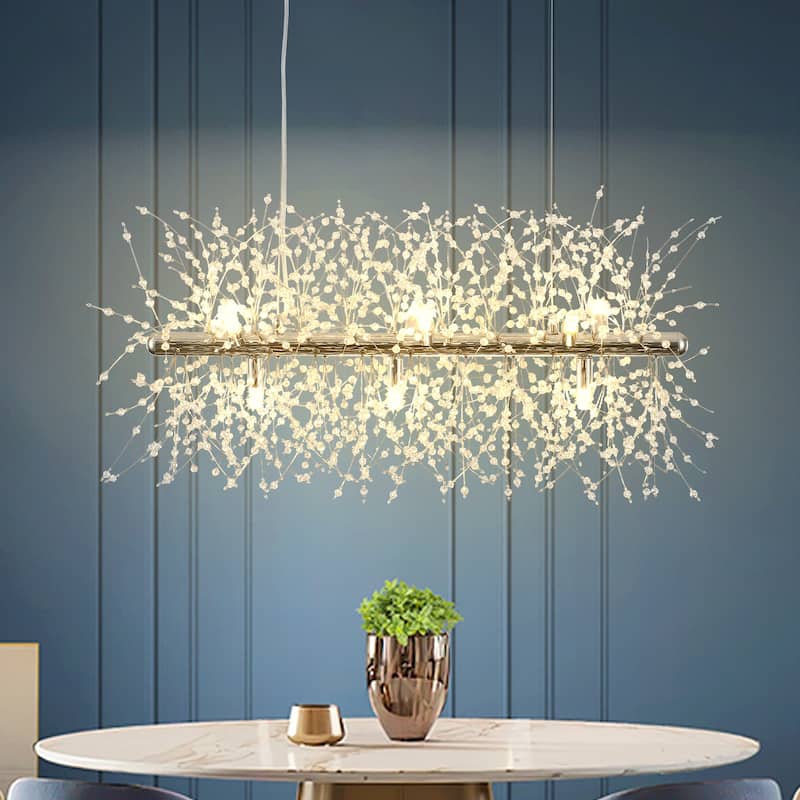 9-Light Hanging Empire Linear Chandelier Lighting Blowball Crystal Island Chandelier for Kitchen Island - Chrome