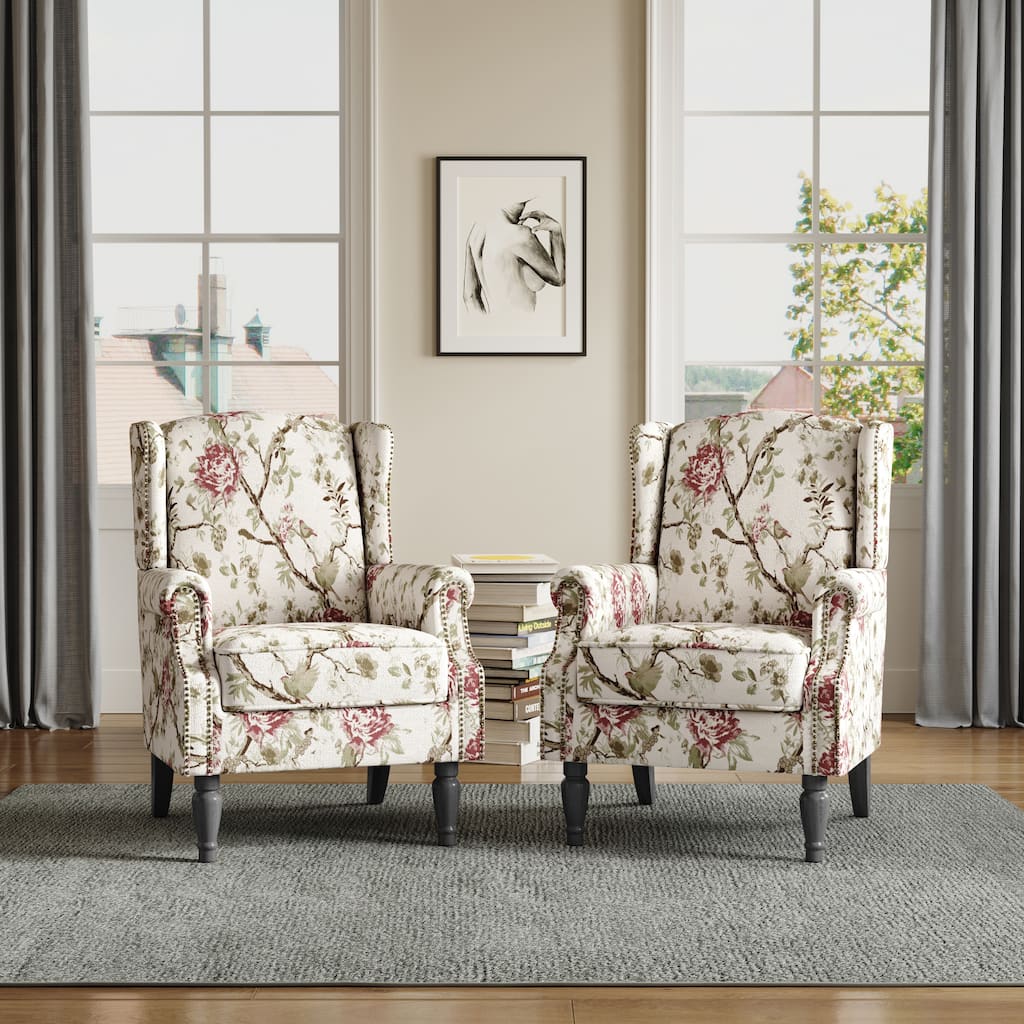 Upholstered Nailhead Trim Armchair Wingback Accent Chairs Set of 2