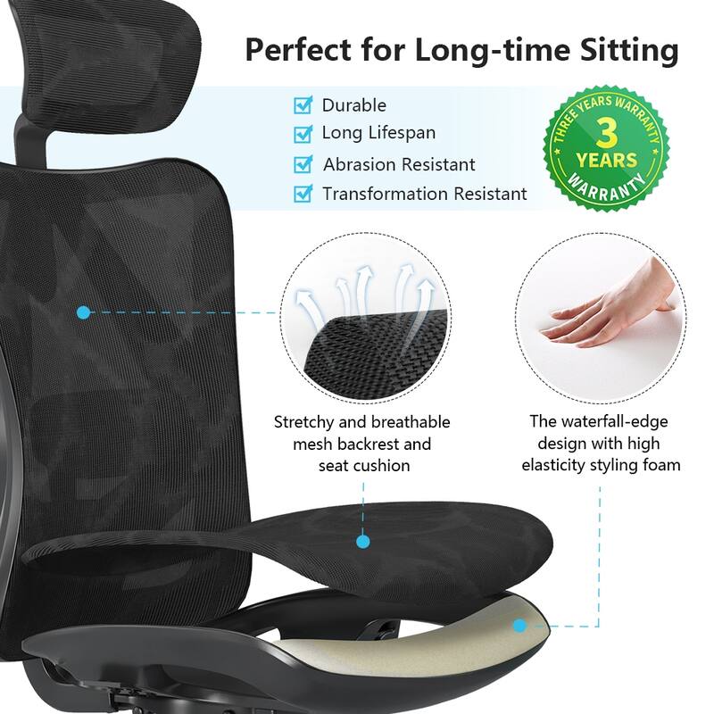 SIHOO Ergonomic Office Chair Mesh High Back Desk Chair Computer Chair,300lb, Black - 64*70*123