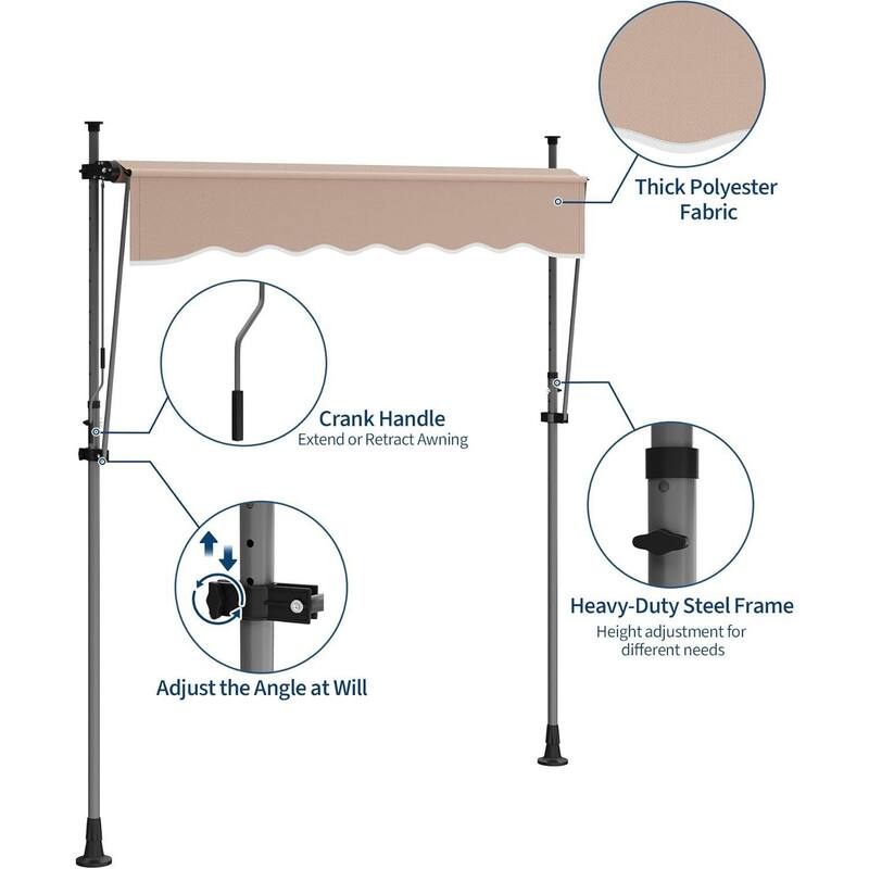 Outdoor Sunshade Shelter, Manual Patio Retractable Awning, UV Protection for Backyard Garden - N/A