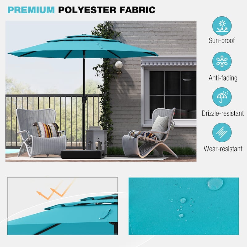 10 Ft Patio Umbrella with Crank and Tilt Vented Polyester Canopy for Backyard and Pool Shade