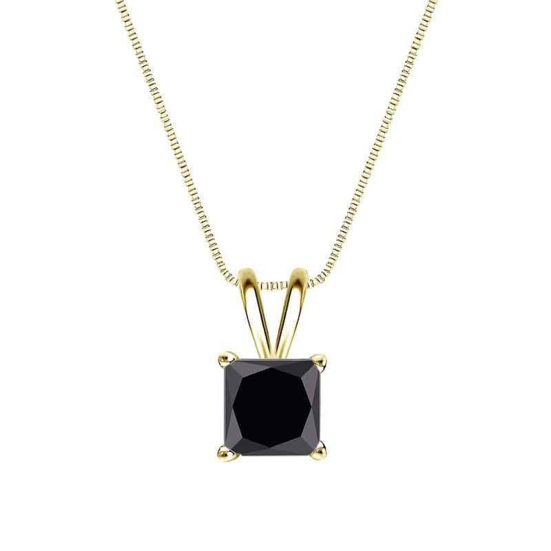 Auriya 3/4ctw Princess-cut Solitaire Black Diamond Necklace 14k Gold - Yellow