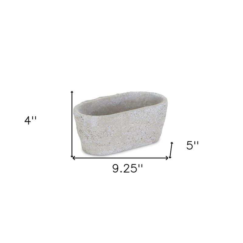HomeRoots 9" Gray Speckle Glaze Cement Indoor Outdoor Oval Pot Planter