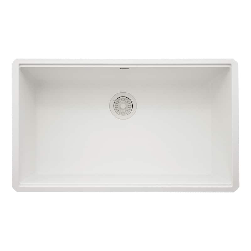 Ruvati 32 x 19 inch Granite Composite Quartz Undermount Single Bowl Kitchen Sink - Arctic White - RVG2083WH