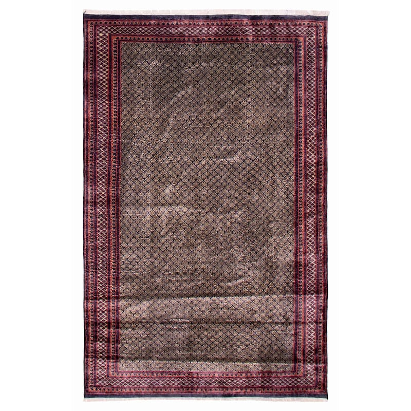 ECARPETGALLERY Hand-knotted Kashmir Navy, Taupe Viscose Rug - 5'10 x 9'4 - Dark Navy/ Taupe - 5'10 x 9'4
