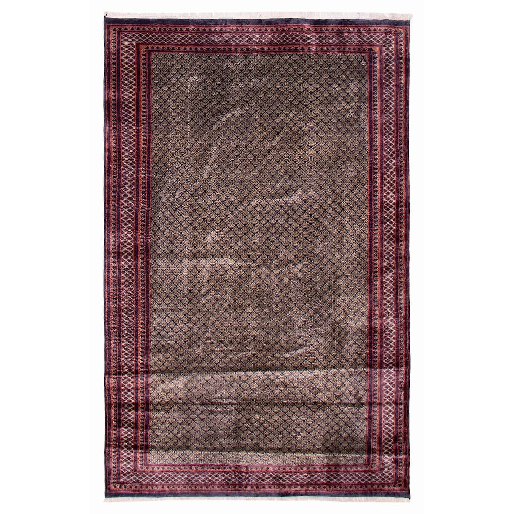 ECARPETGALLERY Hand-knotted Kashmir Navy, Taupe Viscose Rug - 5'10 x 9'4