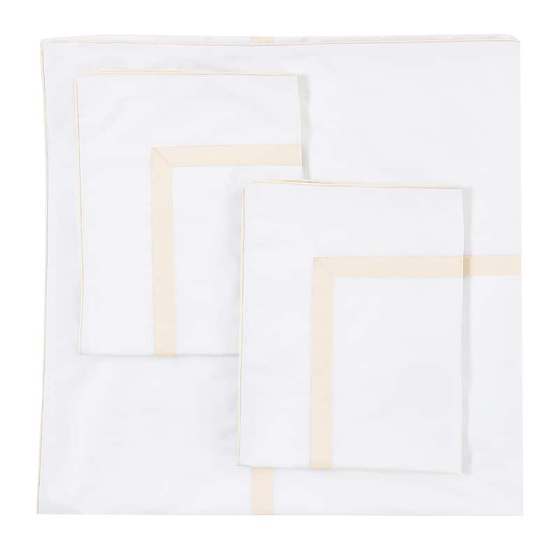 Cotton Percale Hotel Border Piping Ivory Duvet Cover Set