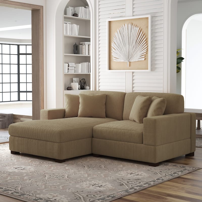 Corduroy Modular Couch Sectional Chaise Lounge Sofa - Camel - Left Facing