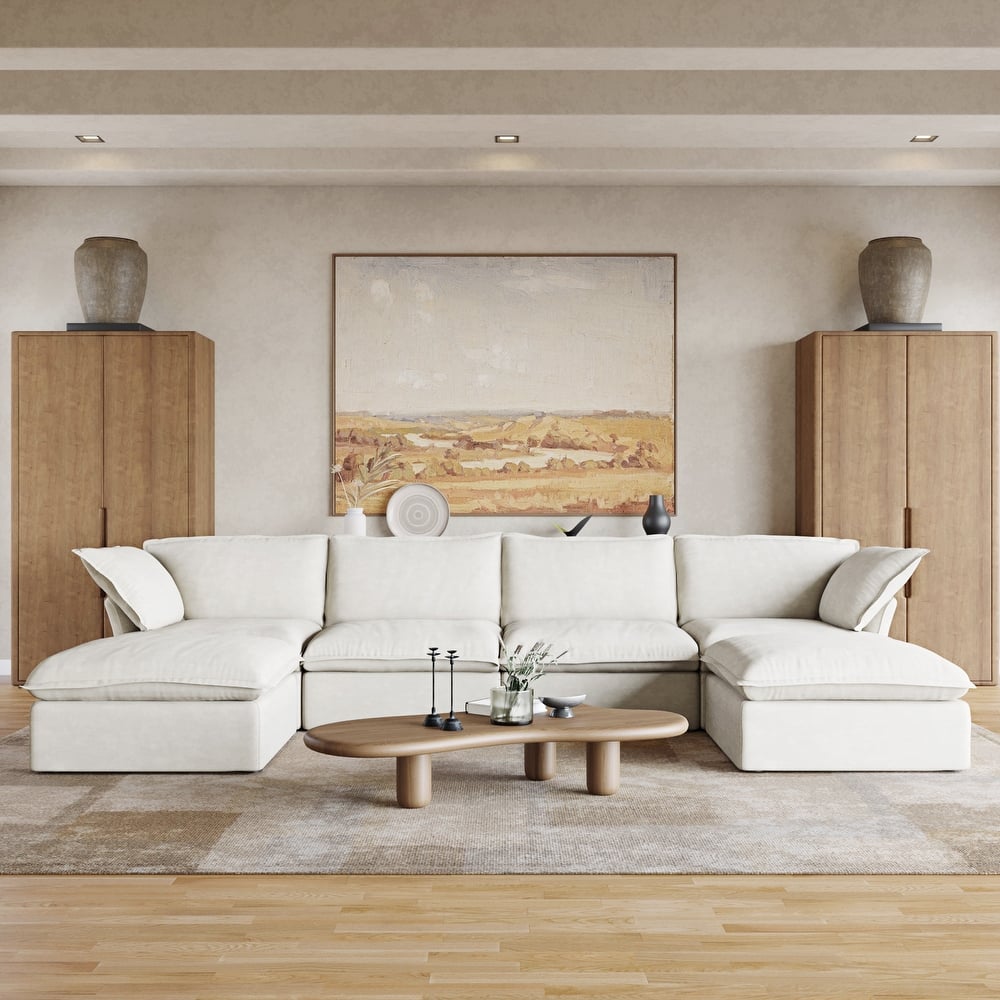 6 Piece U-shaped Velvet Upholstery Modular Sectional Sofa with 2 Ottoman