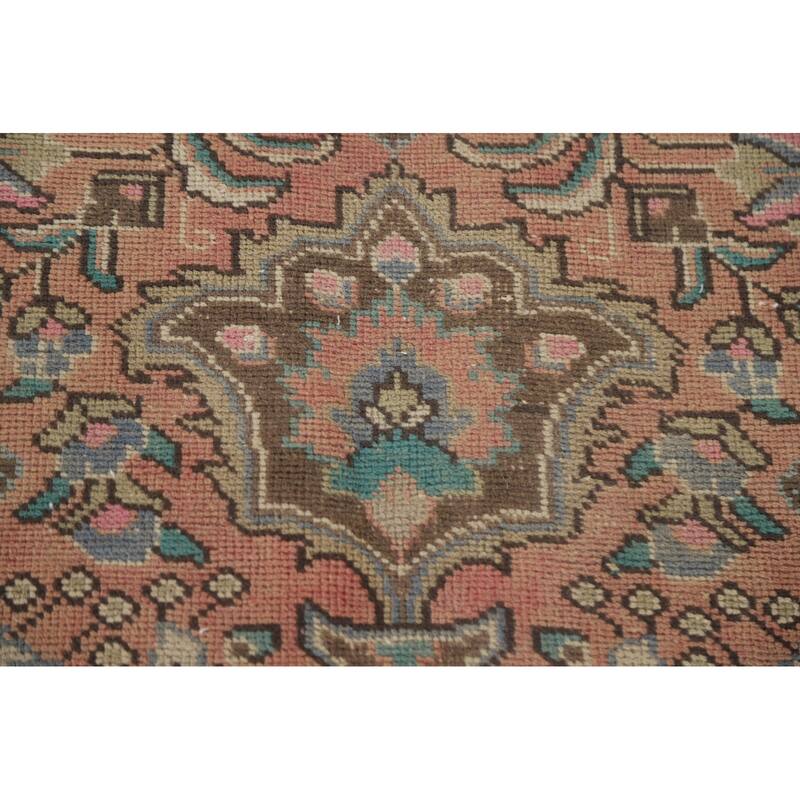 Hand Knotted Oriental 100% Wool Carpet Traditional Floral Coral Tabriz Area Rug - 11' 3'' X 8' 0''