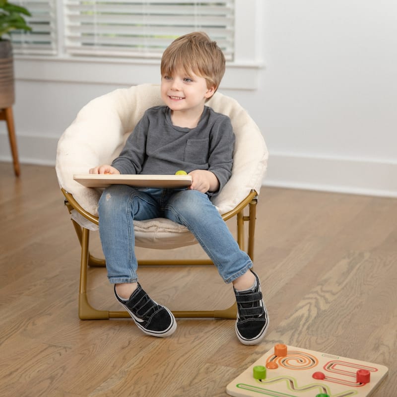 Kids Folding Synthetic Fur Saucer Chair for Playroom or Bedroom - 12.25"D x 22.75"W x 22"H