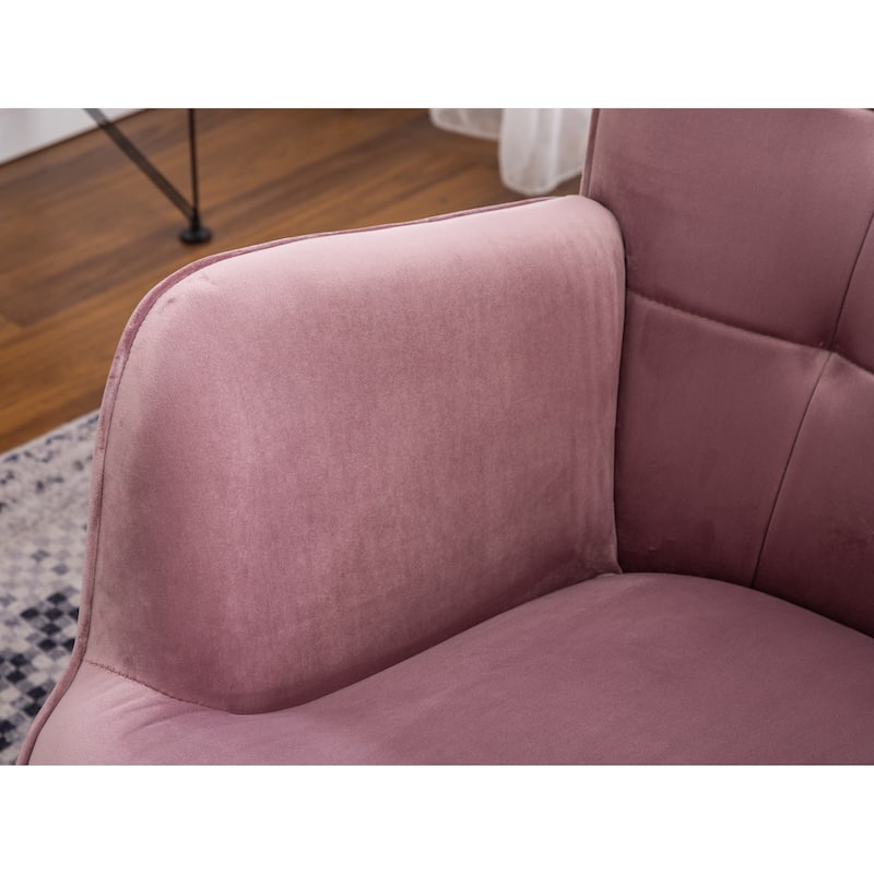 Contemporary Silky Velvet Tufted Accent Chair with Ottoman