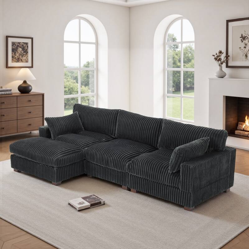 Plush Corduroy Upholstered Modular Sectional Sofa with Chaise