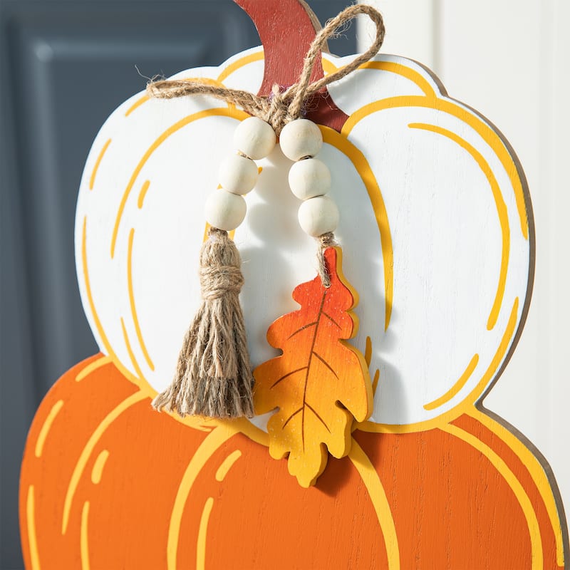 Glitzhome 36"H Fall Wooden Stacked Pumpkin with Urn Porch Decor