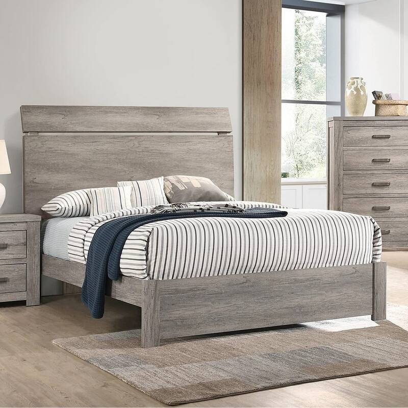 Queen Size Wooden Panel Bed with Simple Modern Headboard and Paper Laminate Finish