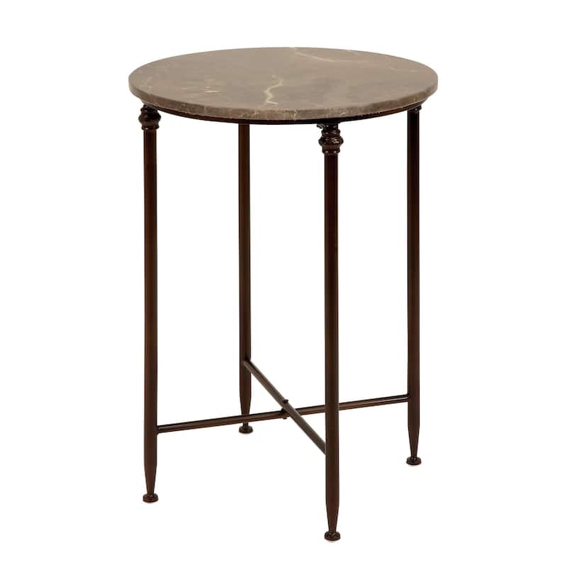 Marble Accent Table with Bronze Metal Legs - Brown - Roche River Decor - Brown