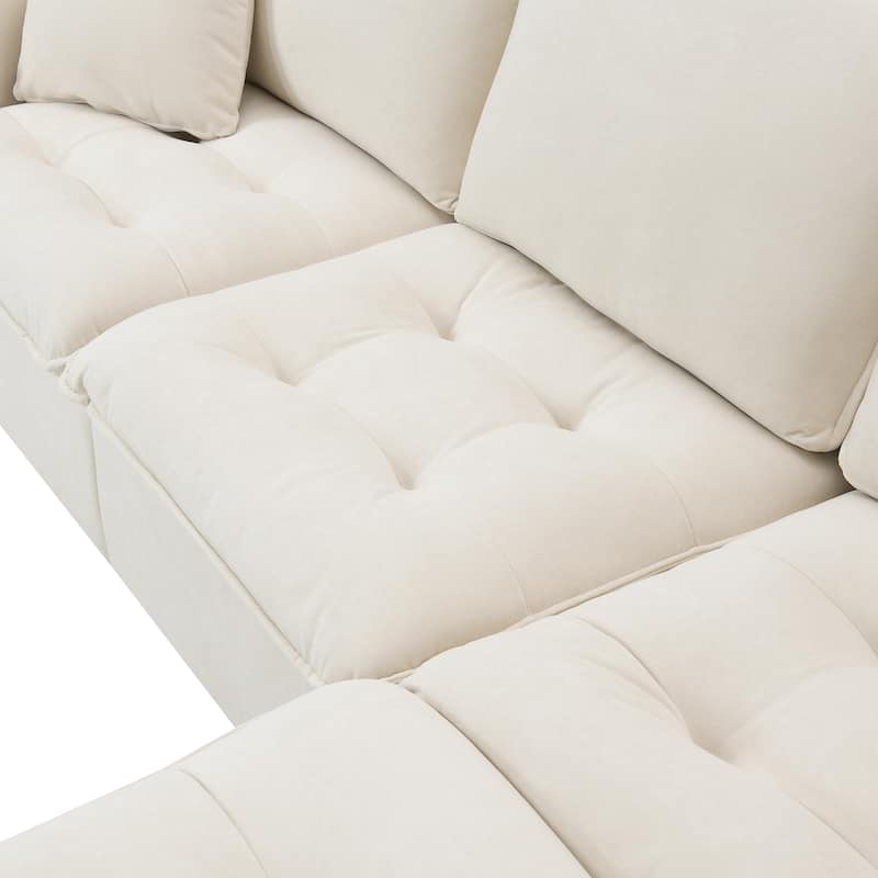 100" L-Shaped Convertible 4 Seater Sectional Sofa with Removable Ottoman and Matching Pillows, Suede Velvet Upholstery