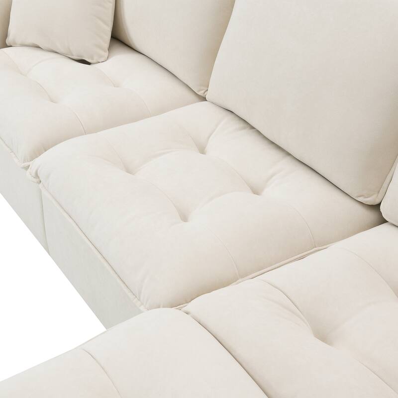 Modern Tufted Sectional Sofa with Luxurious Suede Fabric & Reinforced Legs - 4 Seat Sofa with Ottoman