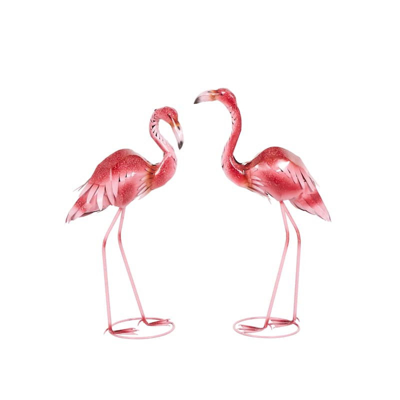 Pink Metal Tall Textured Ombre Flamingo Decorative Garden Sculpture (Set of 2)