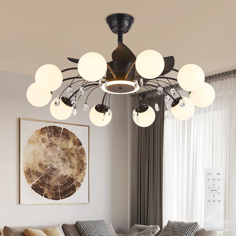 31in. Indoor Gold Modern Ceiling Fan with Light, Reversible Fandelier with Light Bulbs and Remote for Living Room