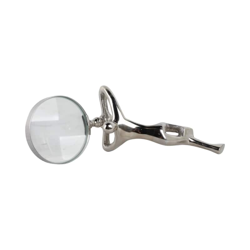 Glass Metal Decorative Object Human Figure Holding Magnifying Glass