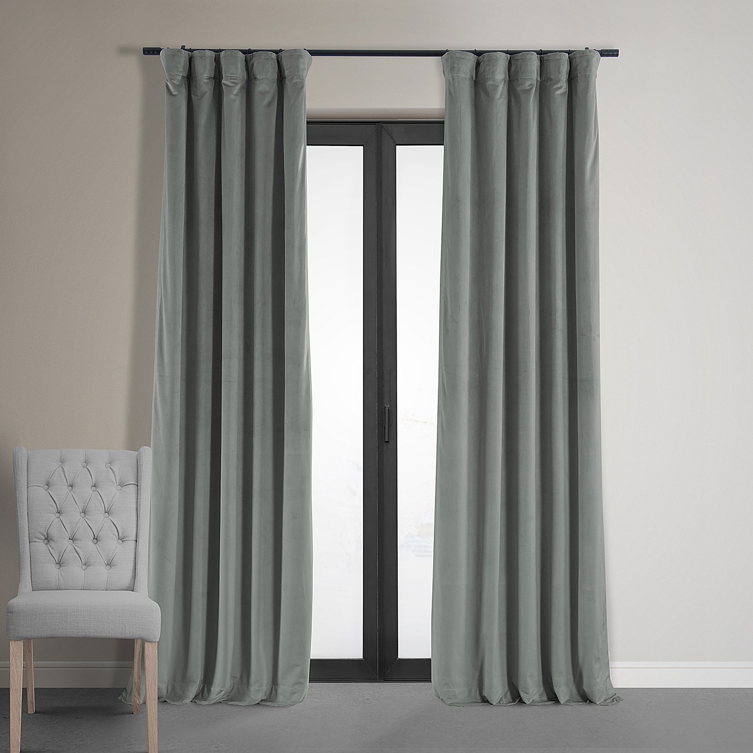 Gray store velvet curtains