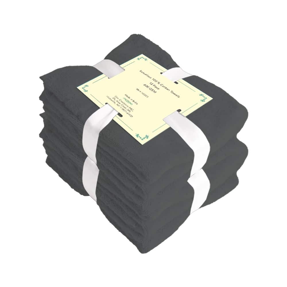 Cotton Washcloths - Pack of 12-600 GSM Soft & Absorbent, Quick-Drying, for Beach Houses, Hotels, and Rental Properties