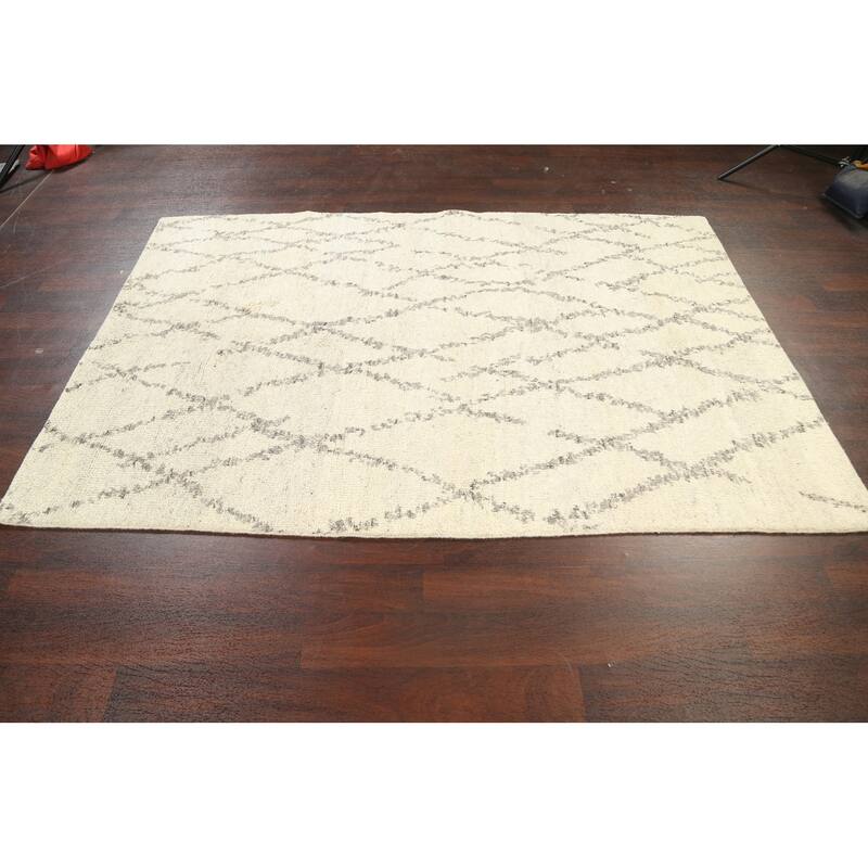 Geometric Contemporary Moroccan Oriental Wool Area Rug Hand-knotted - 5'2" x 7'7"
