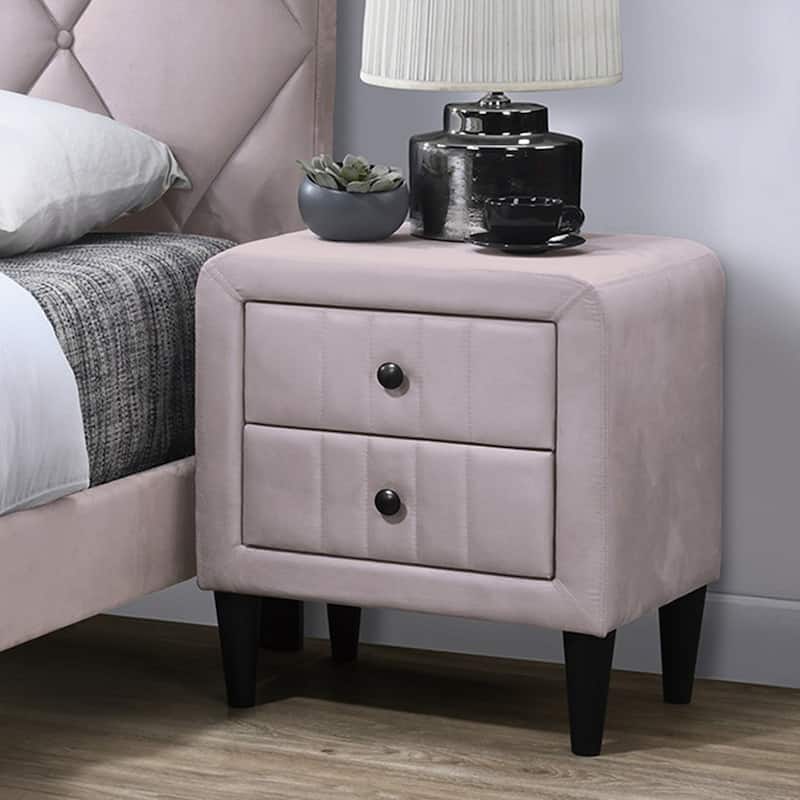 2 Drawers Velvet Upholstered Nightstand with Tapered Shape Legs