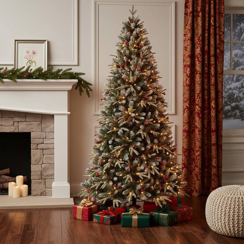 HomeRoots 8' Pre Lit Full Fir Christmas Tree With Decorations - Green - 54.00 in. x 96.00 in. x 54.00 in. - Green - 8 Foot