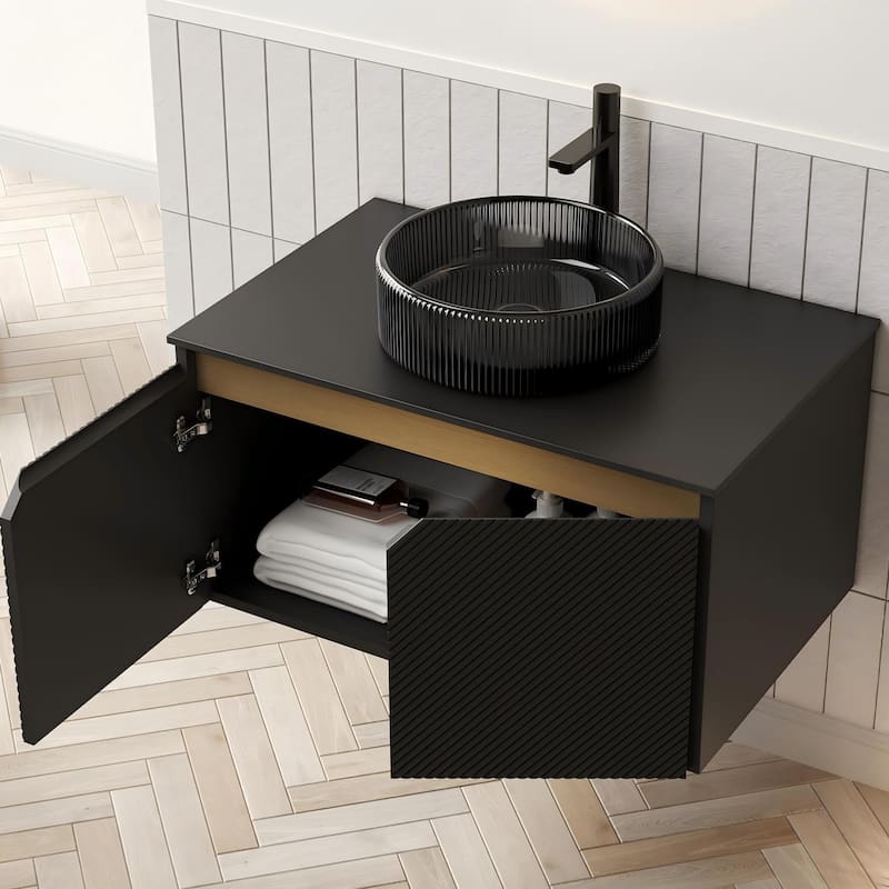 Wall-mounted Bathroom Vanity with Round Glass Basin