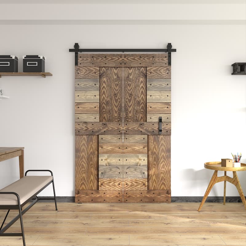 Coast Sequoia 30in./36in./48in./60in./72in. x 84in. Embossing Pine Wood Bi-Fold Barn Door With Sliding Hardware Kit