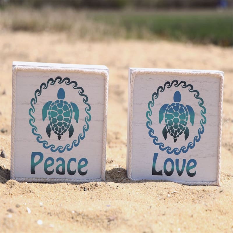 Dennis East Sea Turtles Peace Love Wood Box Signs Set of 2 - Multi