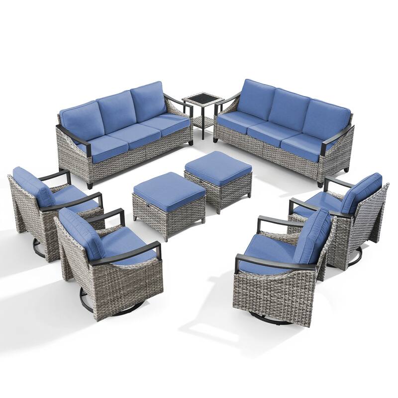 Pocassy Outdoor Sofa Swivel Patio Chair Table with Ottoman Set