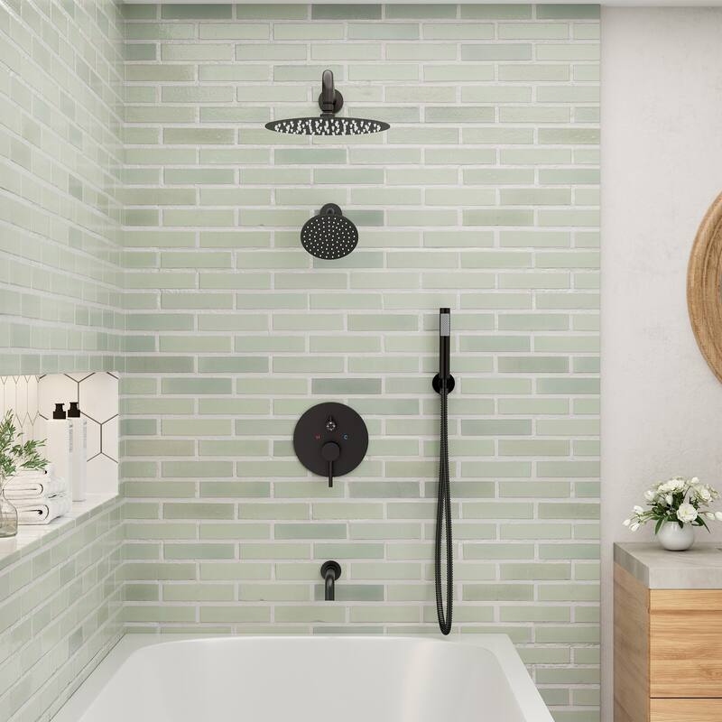 4-Spray Wall Mount 10 and 6 in. Dual Fixed and Handheld Shower Head with Tub Spout (Valve Included) - 10" x 10"