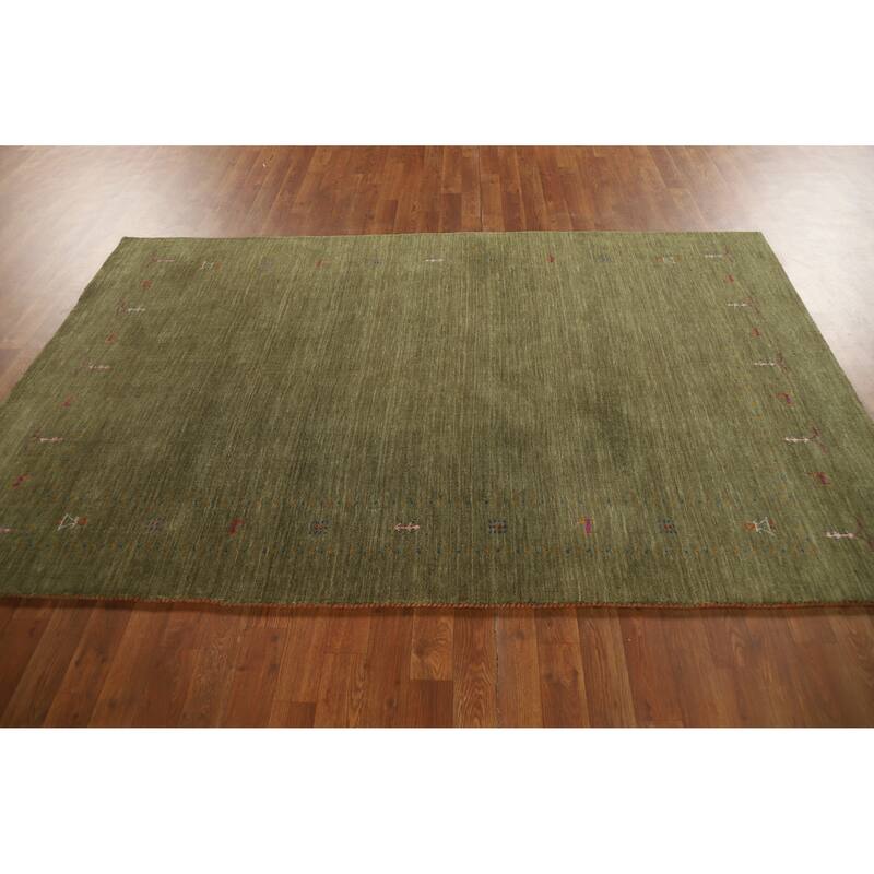 Hand Knotted Oriental 100% Wool Carpet Tribal Tribal Green Gabbeh Area Rug - 7' 7'' X 4' 11''