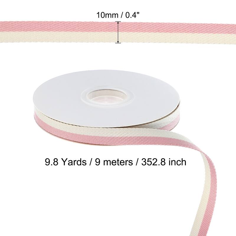 9.8 Yards Christmas Striped Ribbon, Ribbon Candy Roll - Pink/White - 9.8 Yards x 0.4"