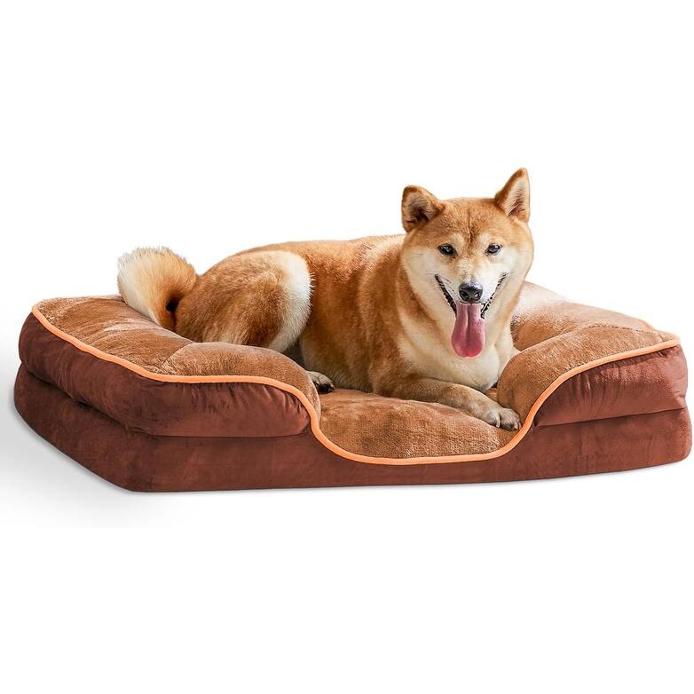 Small Dogs Dog Bed, Waterproof Memory Foam Pet Beds with Sides, Washable Removable Cover, Brown - 24"L x 18"W x 6.5"Th
