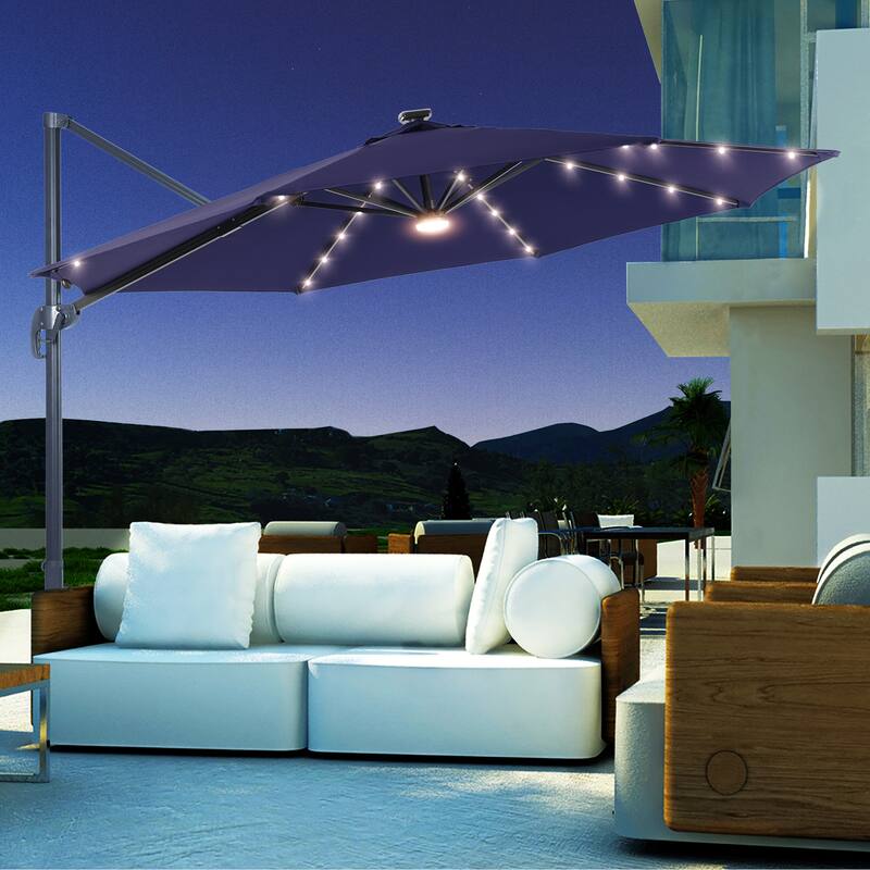 LIVOOSUN 11FT LED Cantilever Patio Umbrella 240g Solution-Dyed Fabric