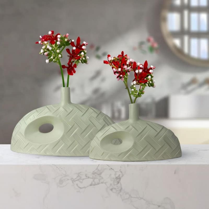 Set of 2 Weave Pattern Vases