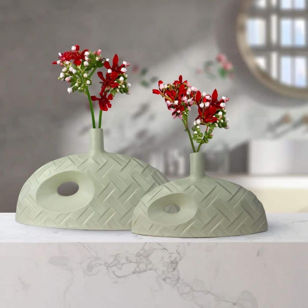 Set of 2 Weave Pattern Vases