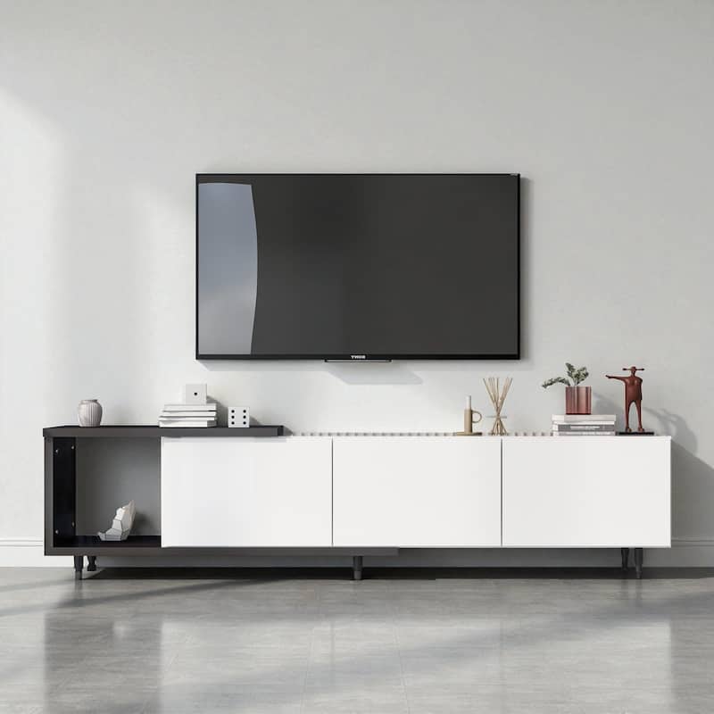 70.1''-100'' Modern Extendable TV Stand for 80+ Inch TV, Stylish Media Console Cabinet with 3 Drawers & Open Shelf - White