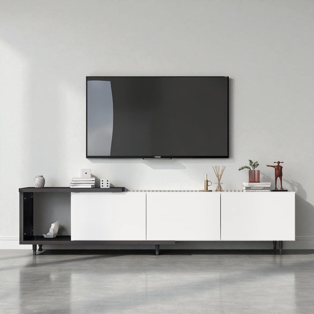 70.1''-100'' Modern Extendable TV Stand for 80+ Inch TV, Stylish Media Console Cabinet with 3 Drawers & Open Shelf
