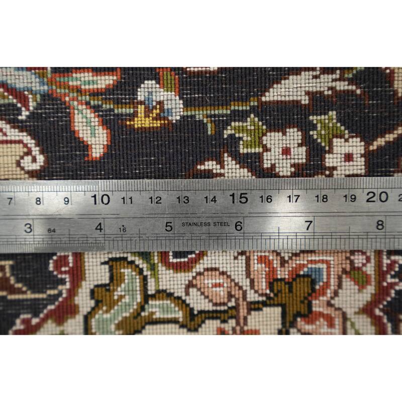 Hand Knotted Oriental Wool & Silk Carpet Traditional Floral Red Tabriz Area Rug - 13' 0'' X 9' 10''