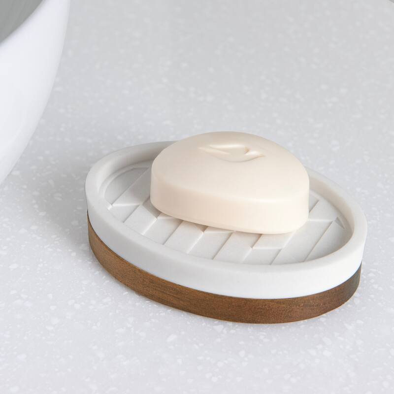 Sarasota Resin with Wood Soap Dish - White/Wood - Soap Dish