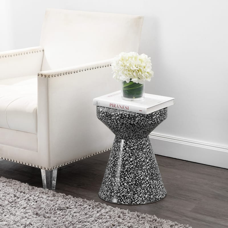 Indi 17.75" Modern Bohemian Terrazzo Indoor/Outdoor Drum Accent Table, by JONATHAN Y