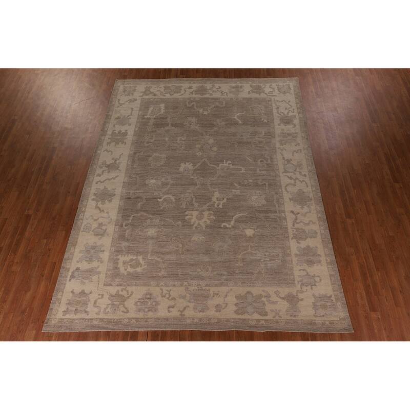 Vegetable Dye Oushak Turkish Area Rug Floral Handmade Wool Carpet - 9'1" x 11'11"