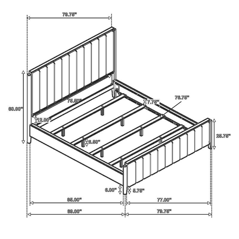 Jack California King Size Bed, Channel Tufted Ivory Upholstery, Black