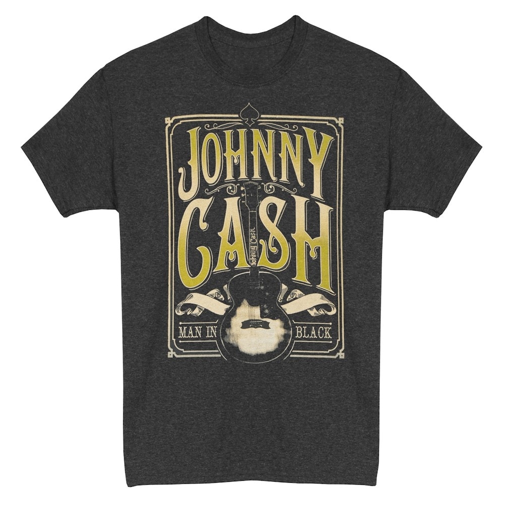 Johnny Cash Men's Heather Gray T-Shirt - Man in Black Poster Tee