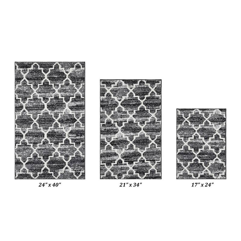 Better Trends Savio Collection 3 Pc Set Bathroom Rug - 100% Micro Polyester with Gel Foam Backing, Machine Washable Bath Mat